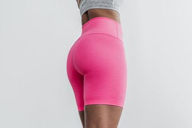 Nobull High-Rise 6" Neon Ribbed Women's Shorts Pink | Australia (WK8210)